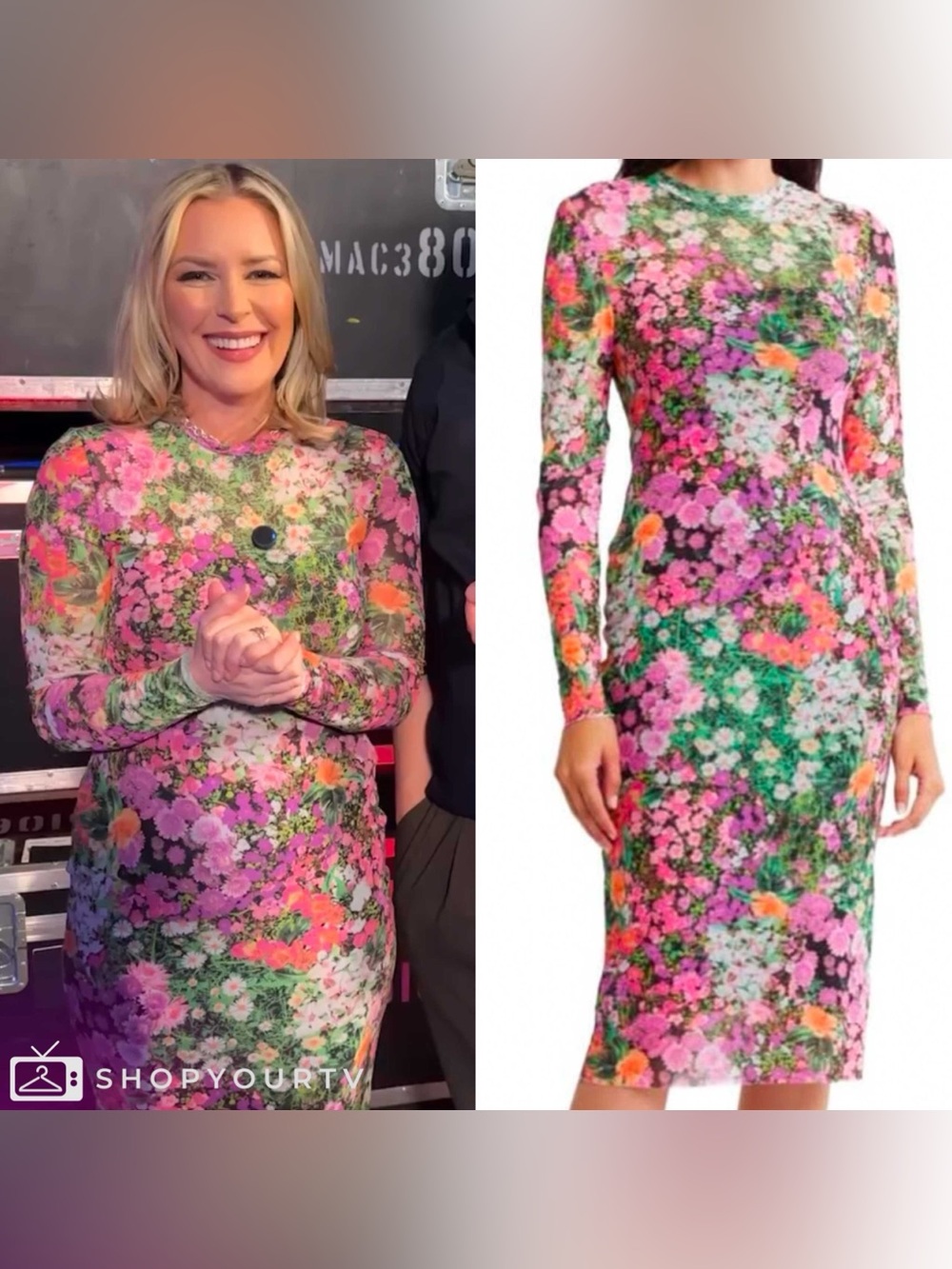 AFRM Loah Long Sleeve Mesh Midi Dress Digital Floral